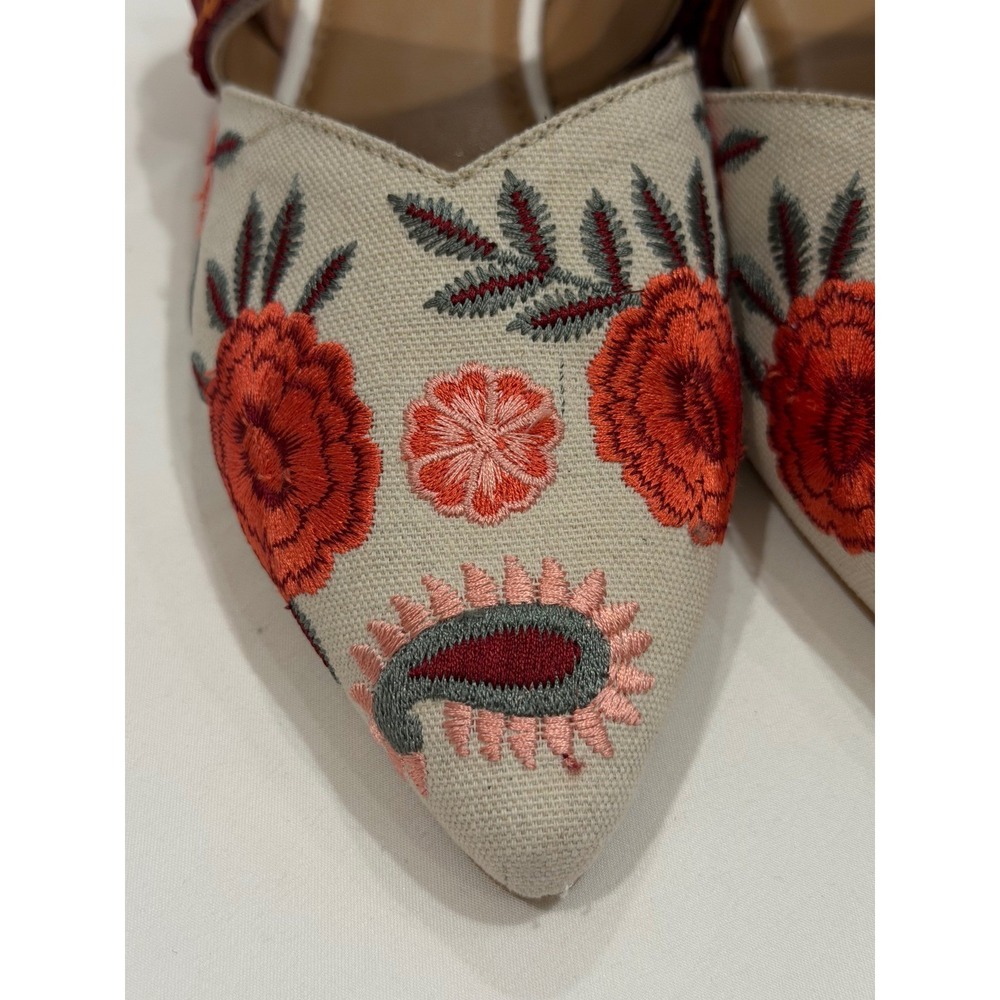 Haute Hippie Floral Embroidered Pointed Toe Mules Slides Women's 8 Boho Cottage - Picture 6 of 8